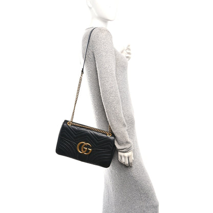 Gucci Calfskin Matelasse Medium GG Marmont Shoulder Bag Black 2 of 10