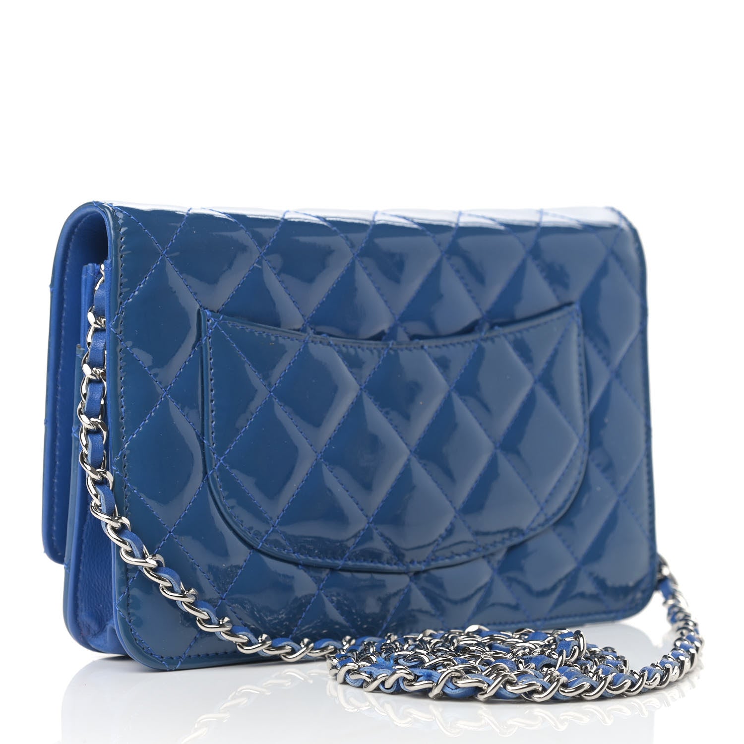 Chanel Patent Quilted Wallet On Chain WOC Dark Blue 3 of 17