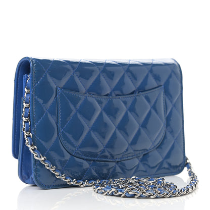 Chanel Patent Quilted Wallet On Chain WOC Dark Blue 3 of 17