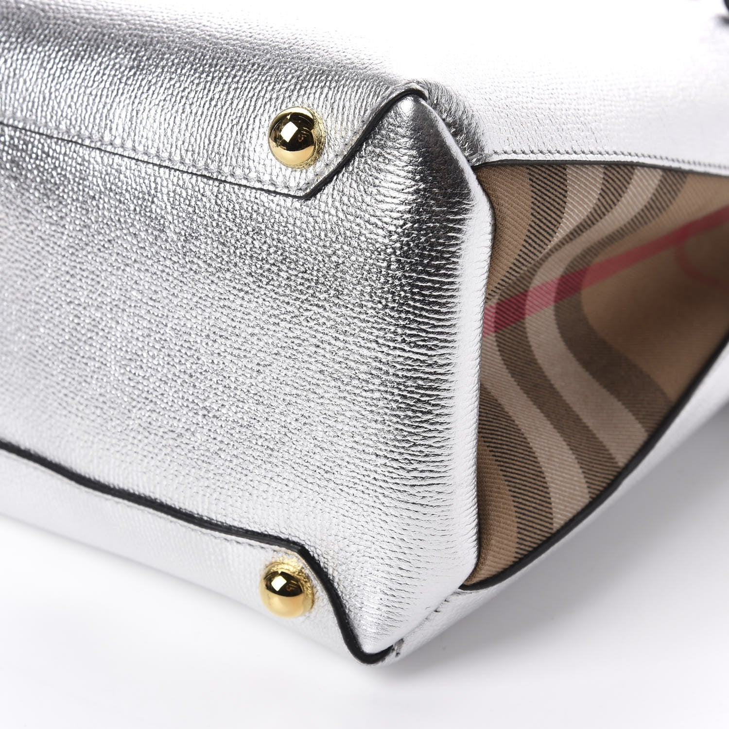Burberry Metallic Grainy Calfskin House Check Medium Banner Tote Silver 6 of 9