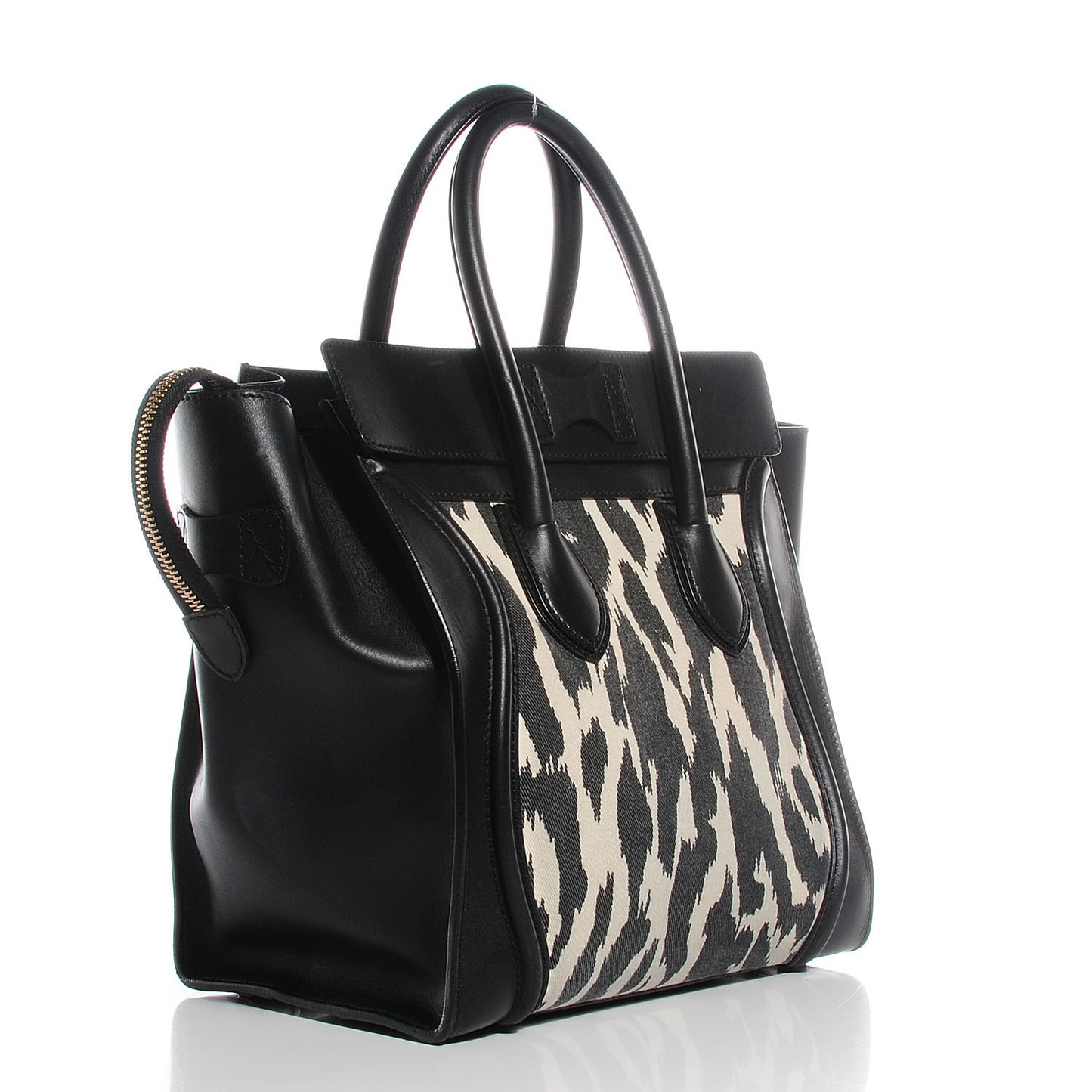Linen Leopard Printed Mini Luggage Black