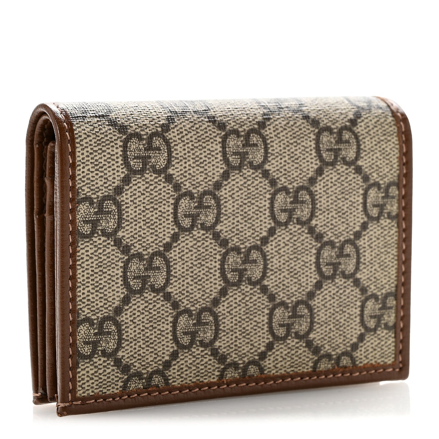 GG Supreme Monogram Horsebit 1955 Card Case Wallet Beige Ebony Brown Sugar