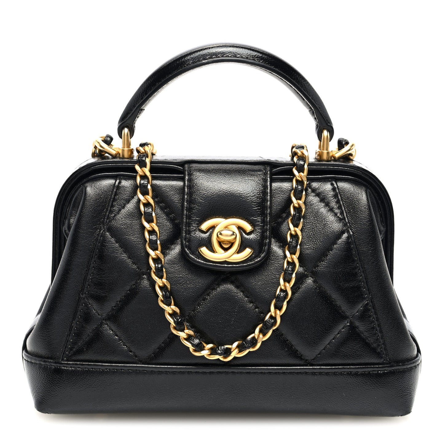 Shiny Lambskin Quilted Mini Cocodoc Top Handle Bag Black