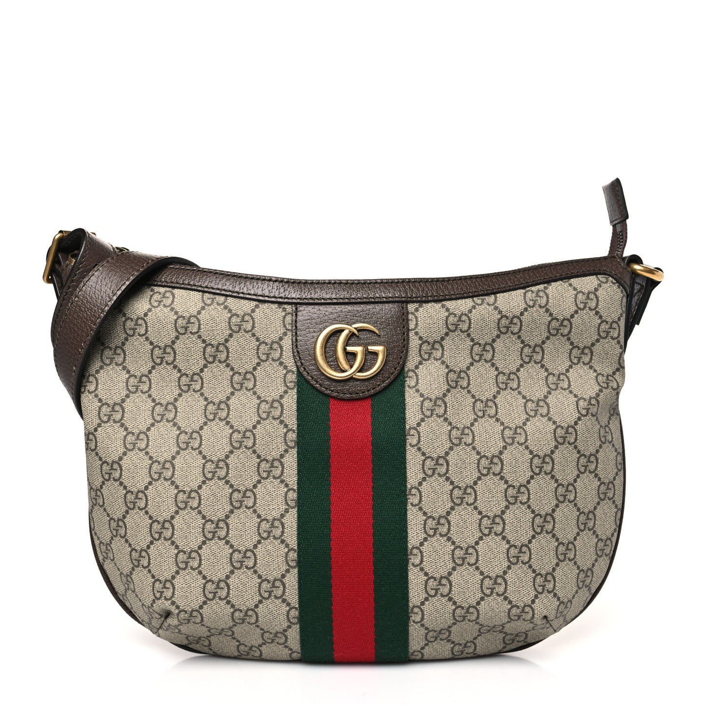 GG Supreme Monogram Web Small Ophidia Half Moon Hobo Brown