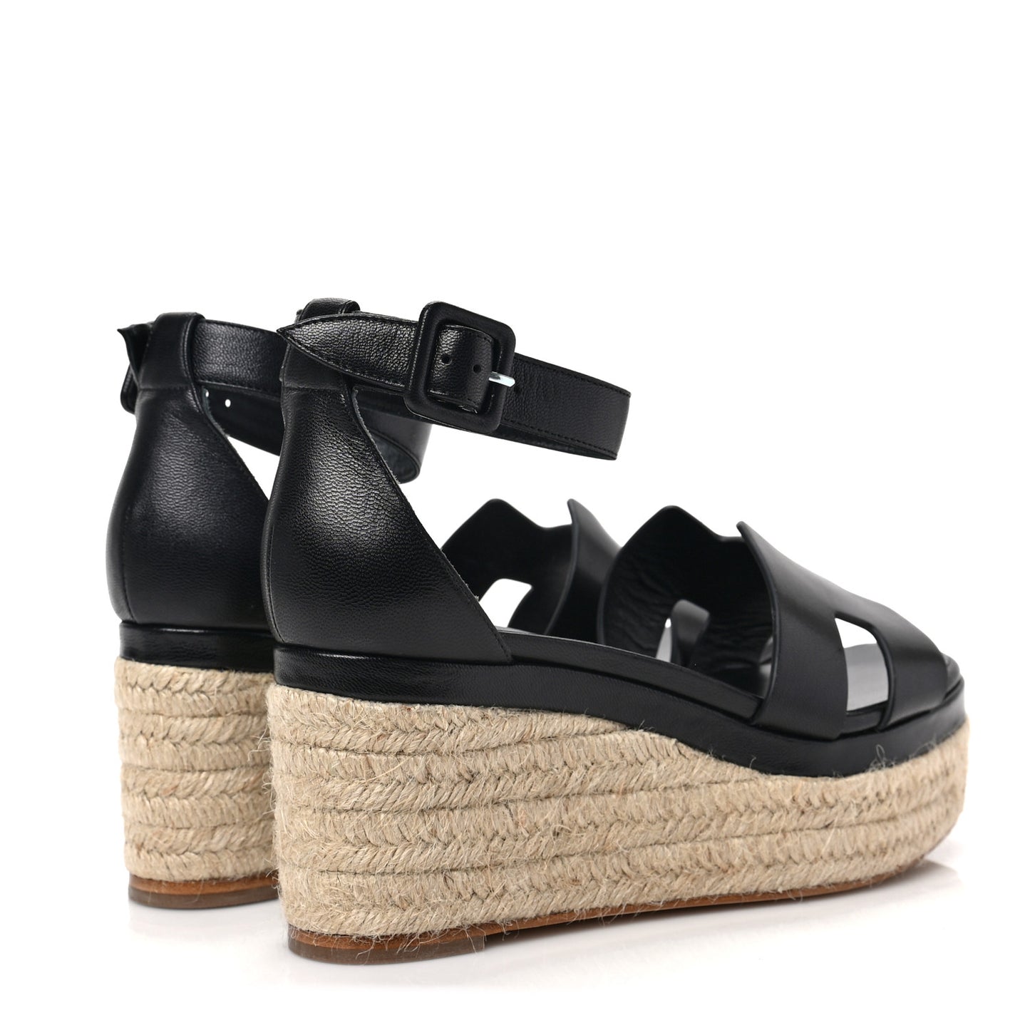 Goatskin Elda Espadrille Wedge Sandals 38 Black