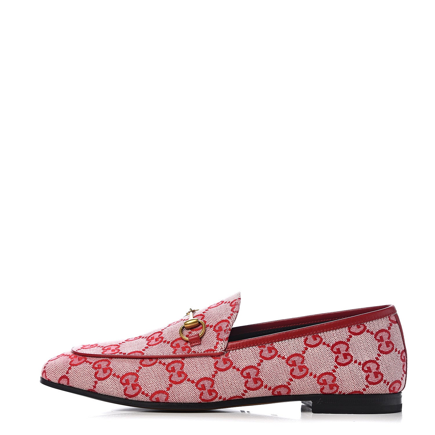 Gucci Canvas GG Monogram Horsebit Womens Jordaan Loafers 38.5 Gardenia Hibiscus Red 1 of 10
