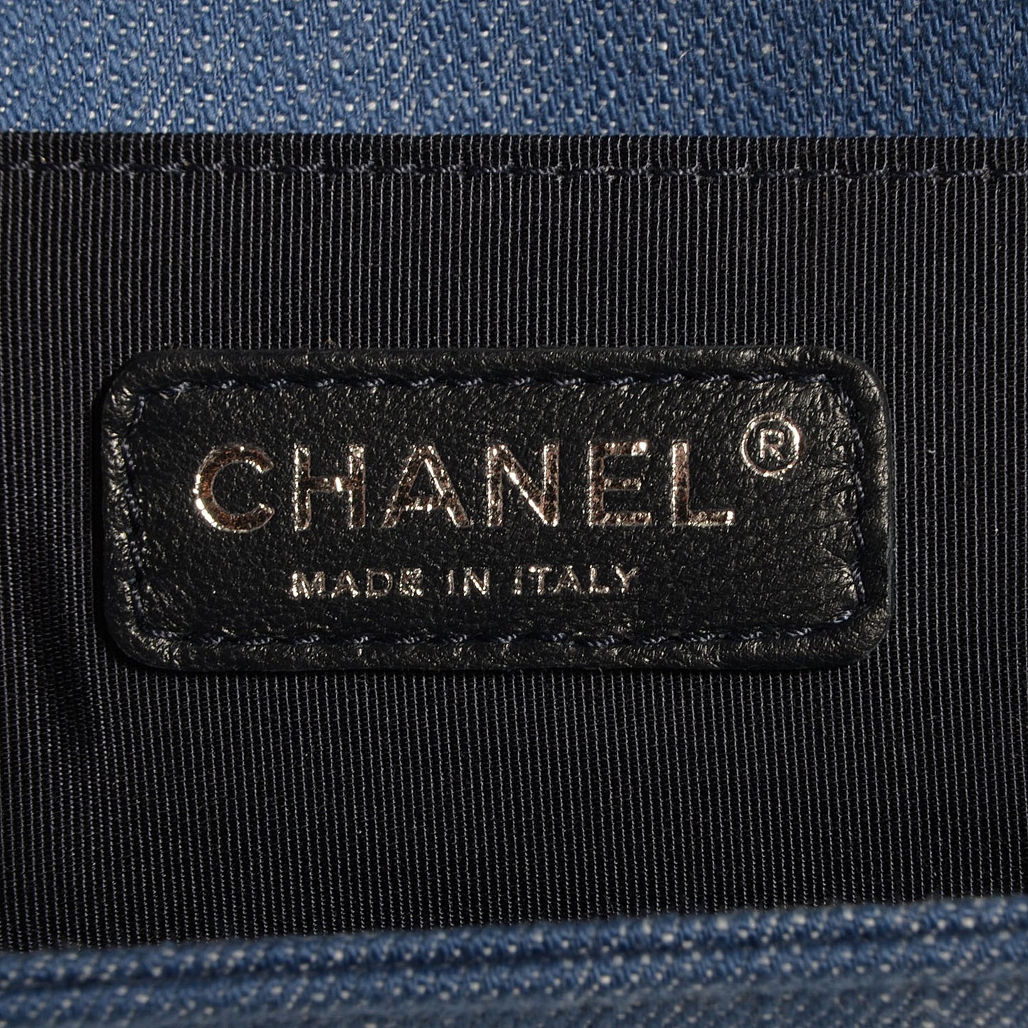Denim Chevron Quilted Medium Boy Flap Blue