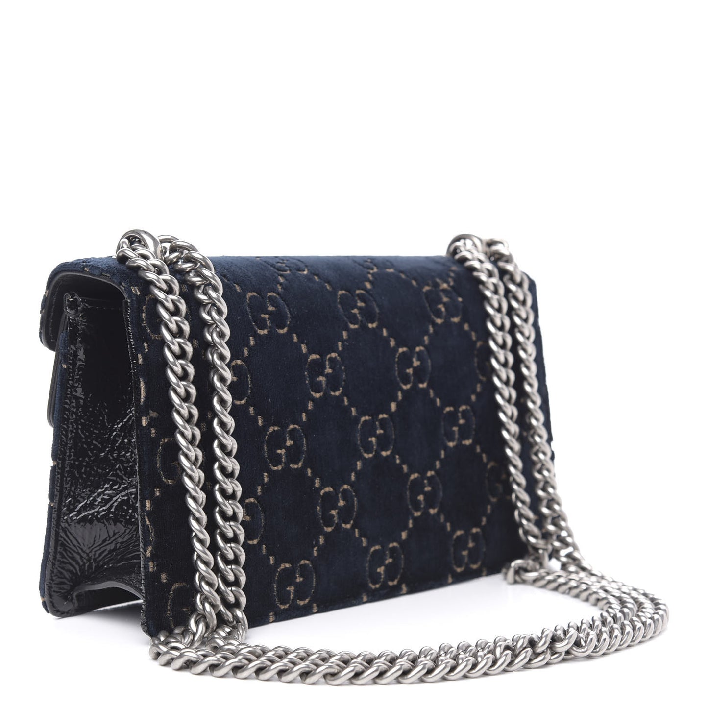Velvet Skipper Crystal GG Monogram Small Dionysus Shoulder Bag Blue Beige Black