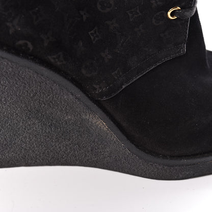 Louis Vuitton Monogram Suede Wedge Ankle Boots 41 Black 11 of 11