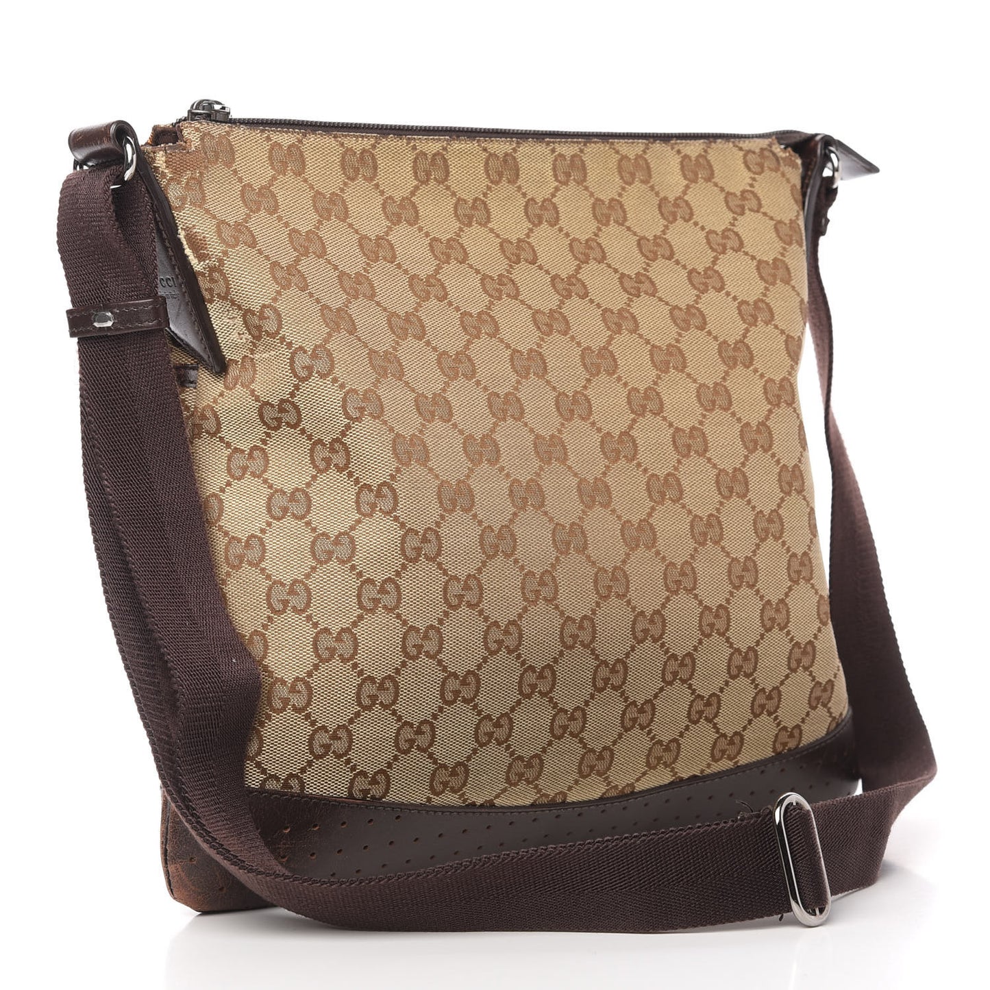 Monogram Calfskin Perforated Medium Flat Messenger Bag Dark Brown