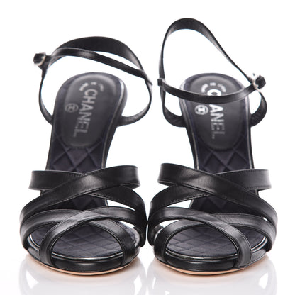 Chanel Lambskin Crystal CC Sandals 39.5 Black 2 of 13