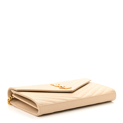 Saint Laurent Grain De Poudre Matelasse Chevron Monogram Chain Wallet Nude Powder 4 of 10