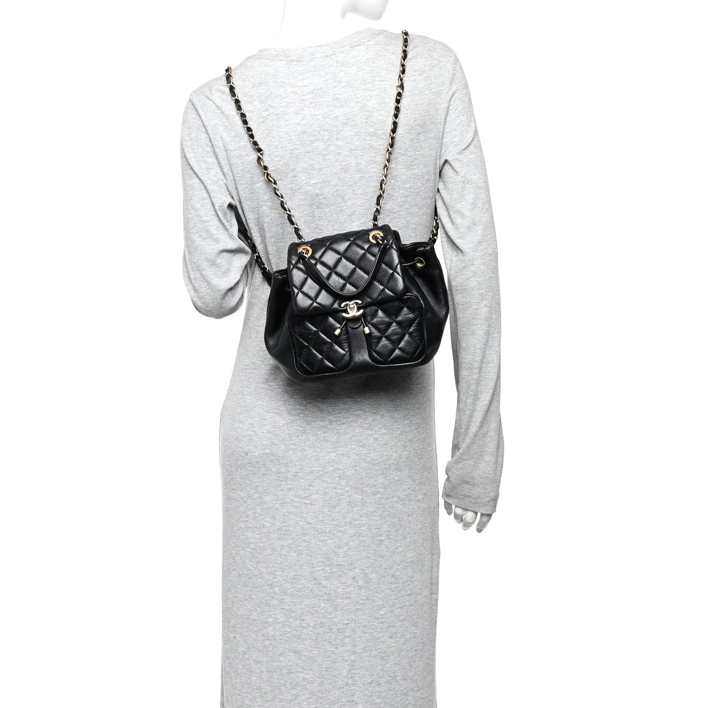Lambskin Quilted Daily Friend Drawstring Backpack Black