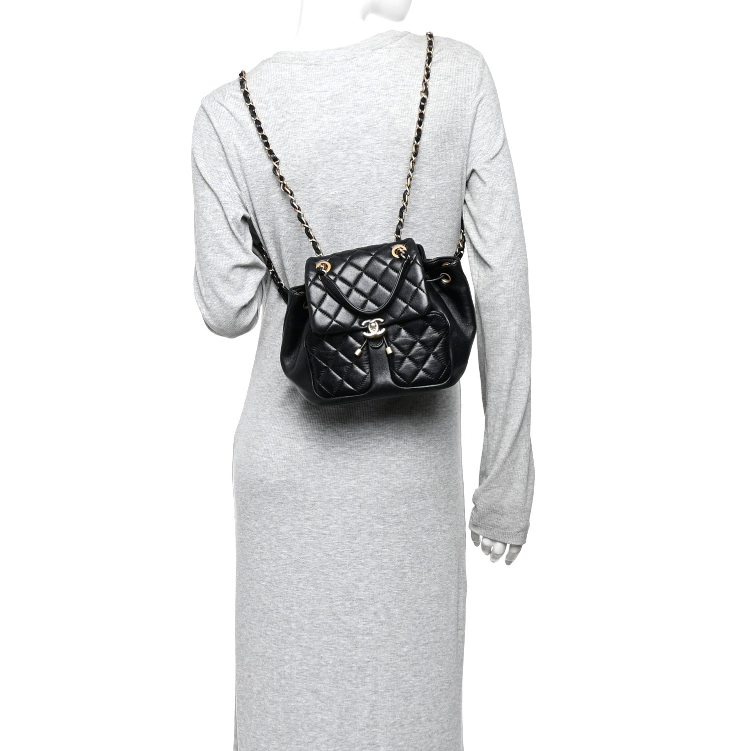 Chanel Lambskin Quilted Daily Friend Drawstring Backpack Black 2 of 10
