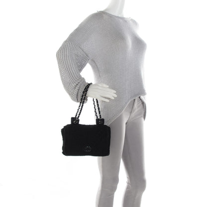Chanel Woven Crochet Knit Medium Flap Black 2 of 7