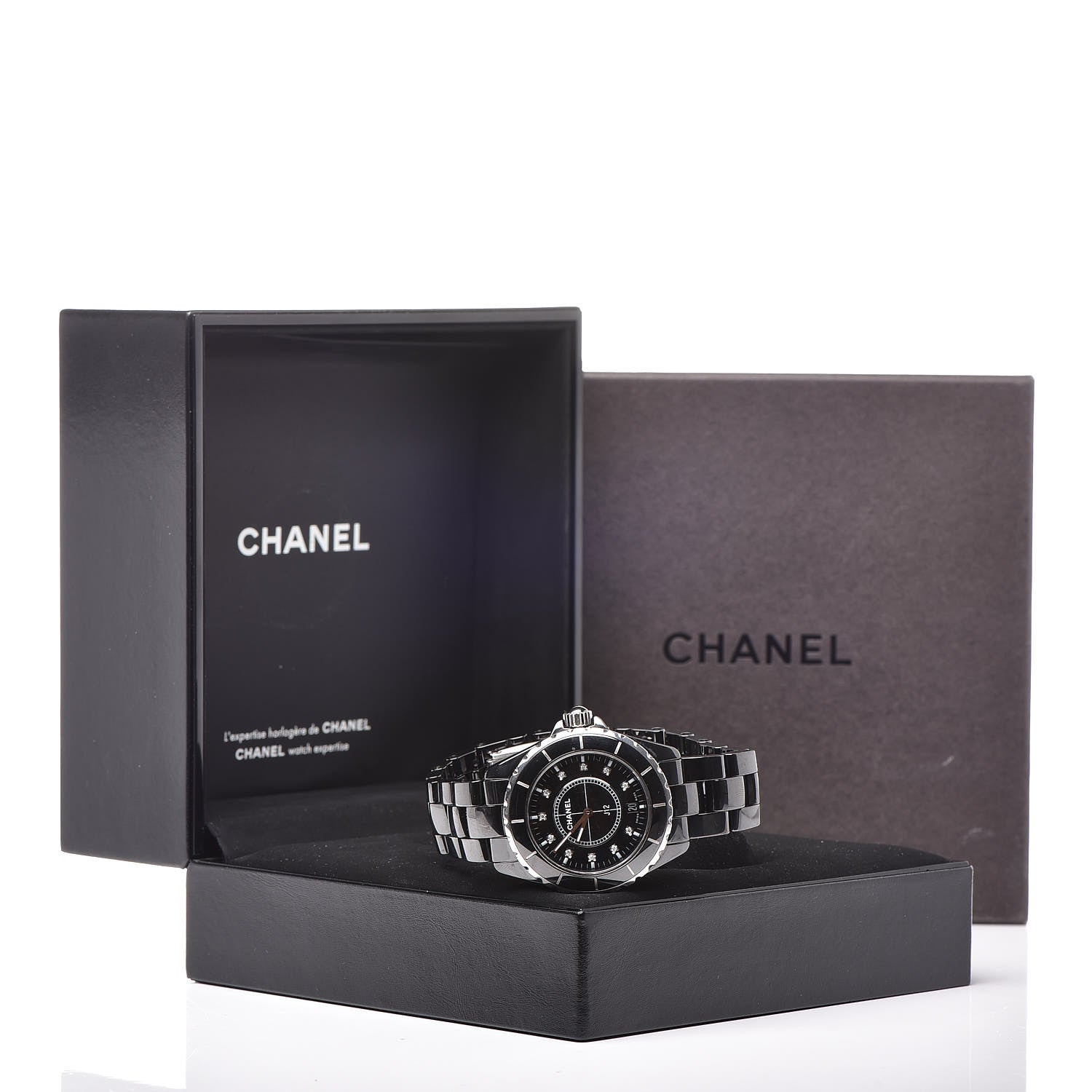 Chanel Stainless Steel Ceramic Diamond 38mm J12 Quartz Watch Black 7 of 7