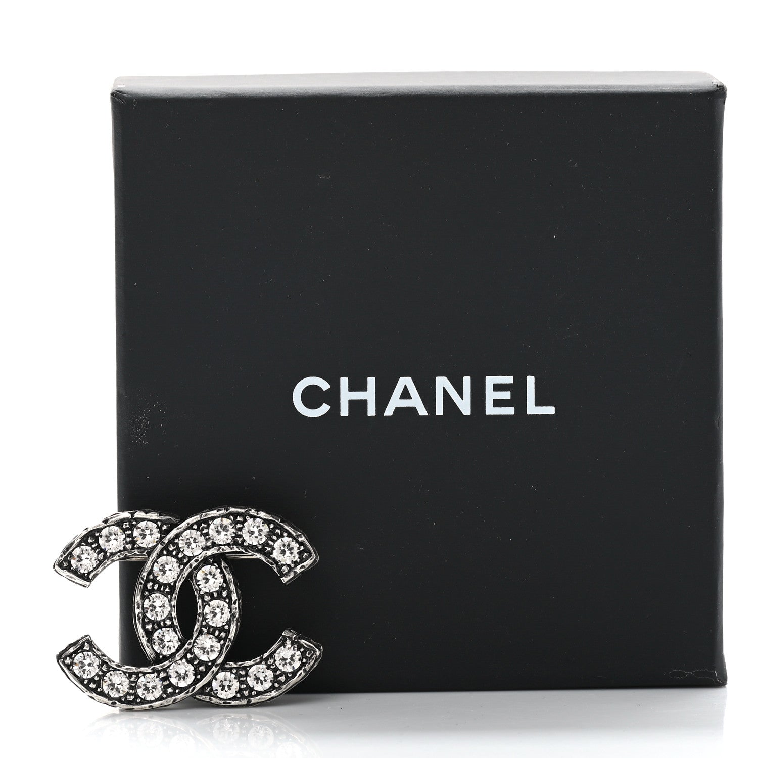 Chanel Crystal Textured CC Brooch Silver 5 of 5