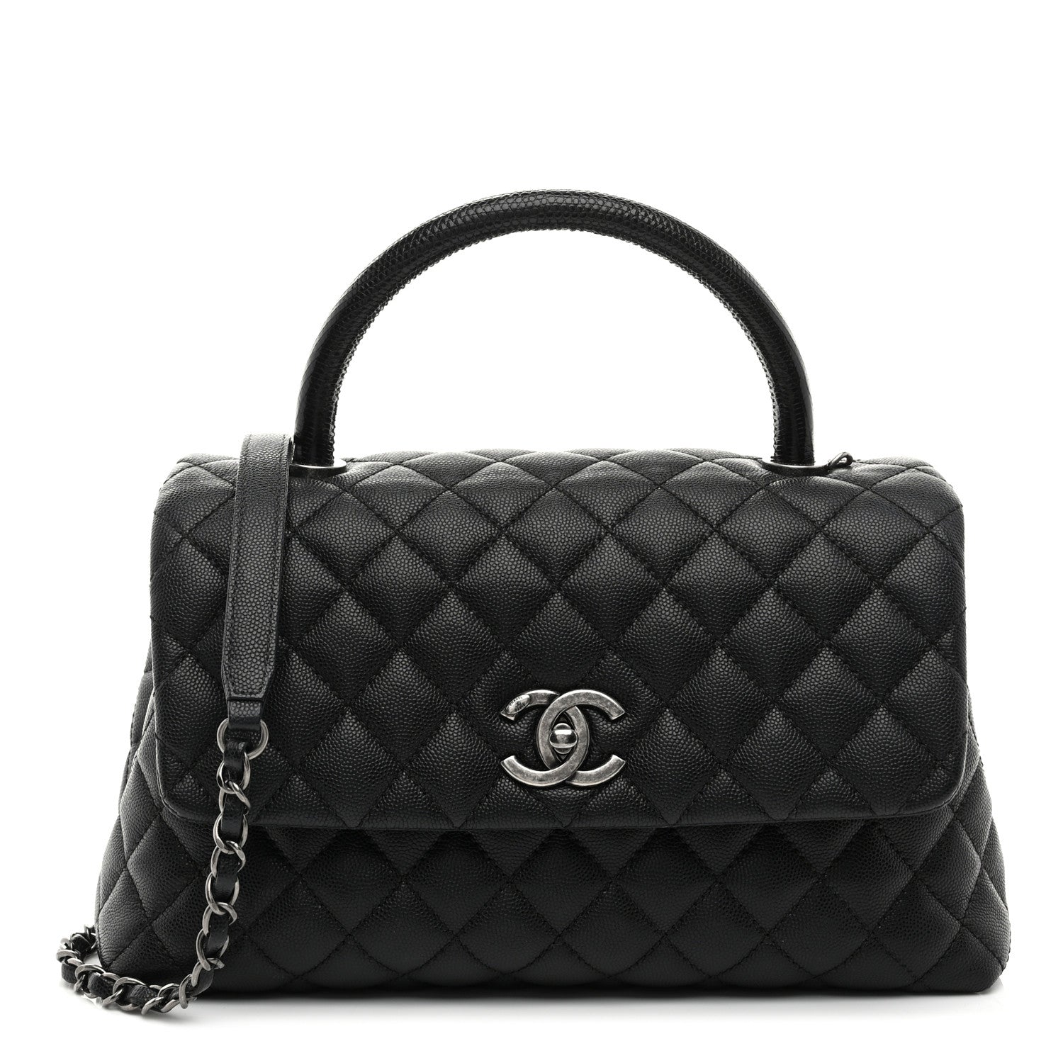 Chanel Caviar Lizard Embossed Quilted Small Coco Handle Flap Black 1 of 10