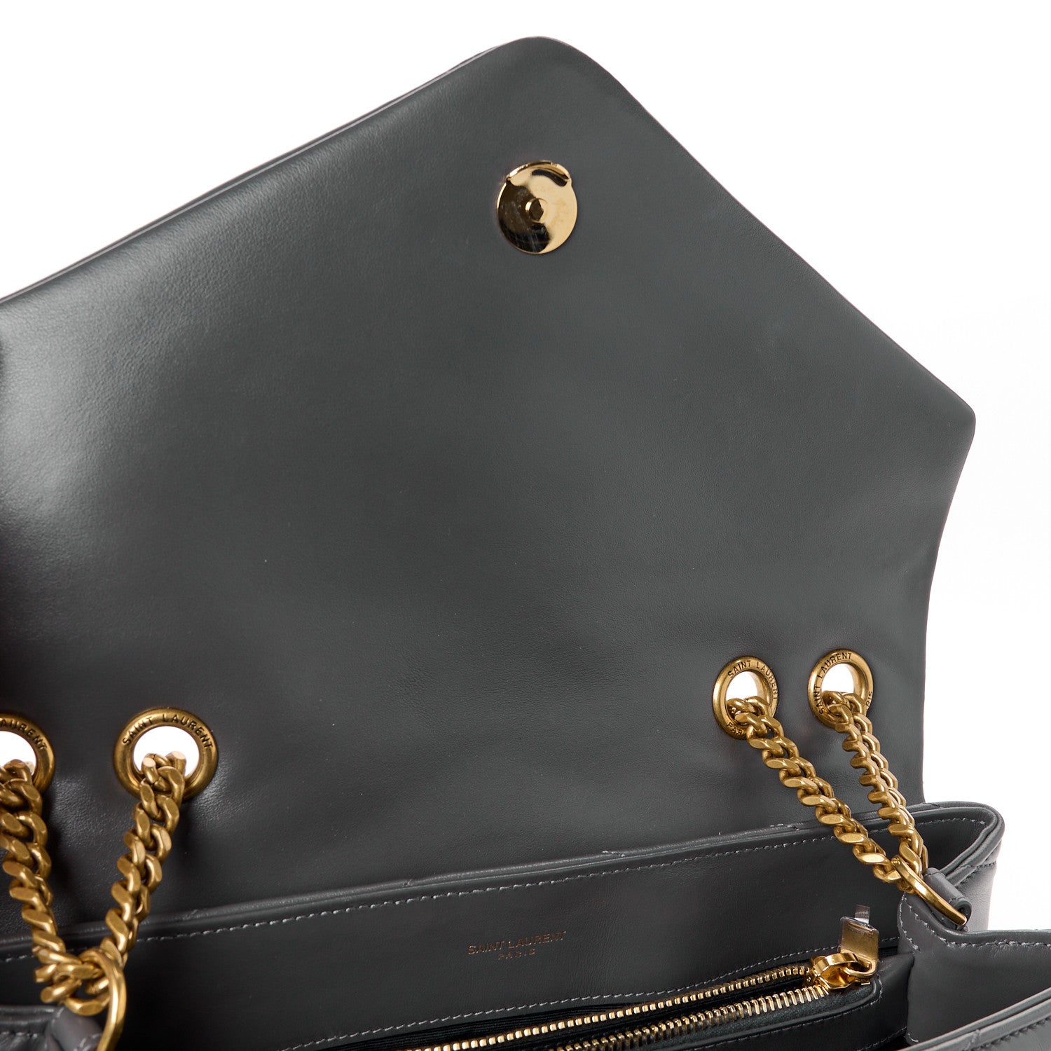 Saint Laurent Calfskin Y Quilted Monogram Medium Loulou Chain Satchel Storm 12 of 12