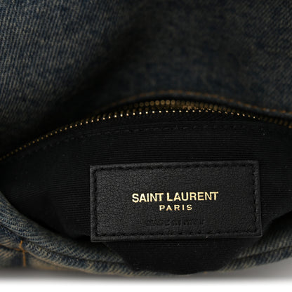 Saint Laurent Denim Quilted Toy Loulou Puffer Monogram Chain Satchel Blue Black 6 of 10