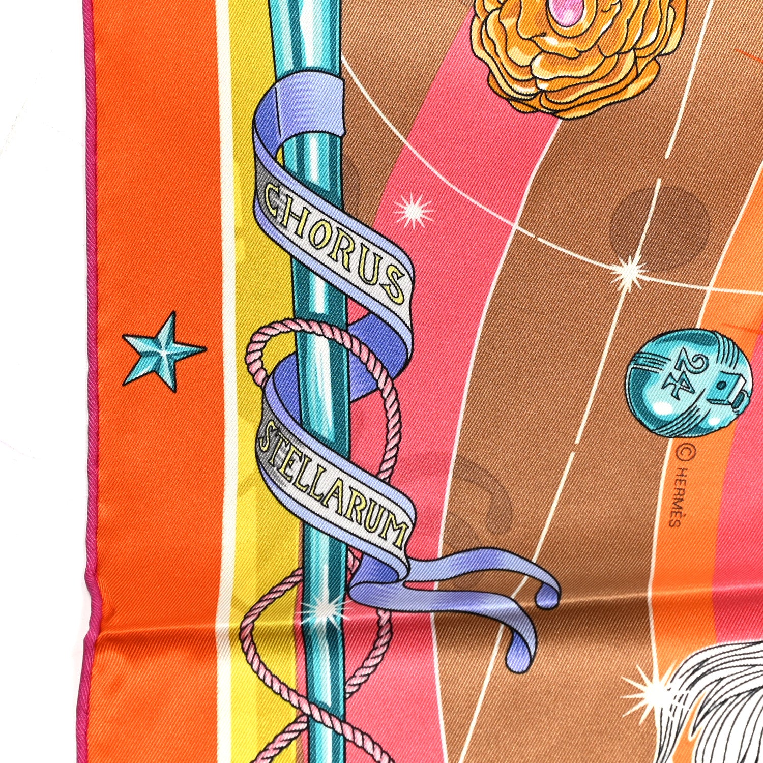 Hermes Silk Chorus Stellarum Scarf 70 Orange Beige Dore 2 of 6
