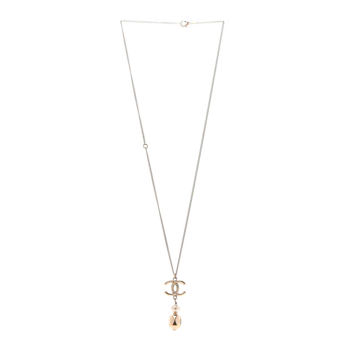 Pearl CC Drop Necklace Gold