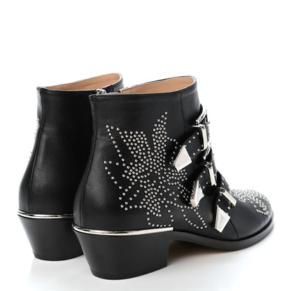 Chloe Nappa Sheepskin Studded Susanna Ankle Boots 37.5 Black 3 of 4