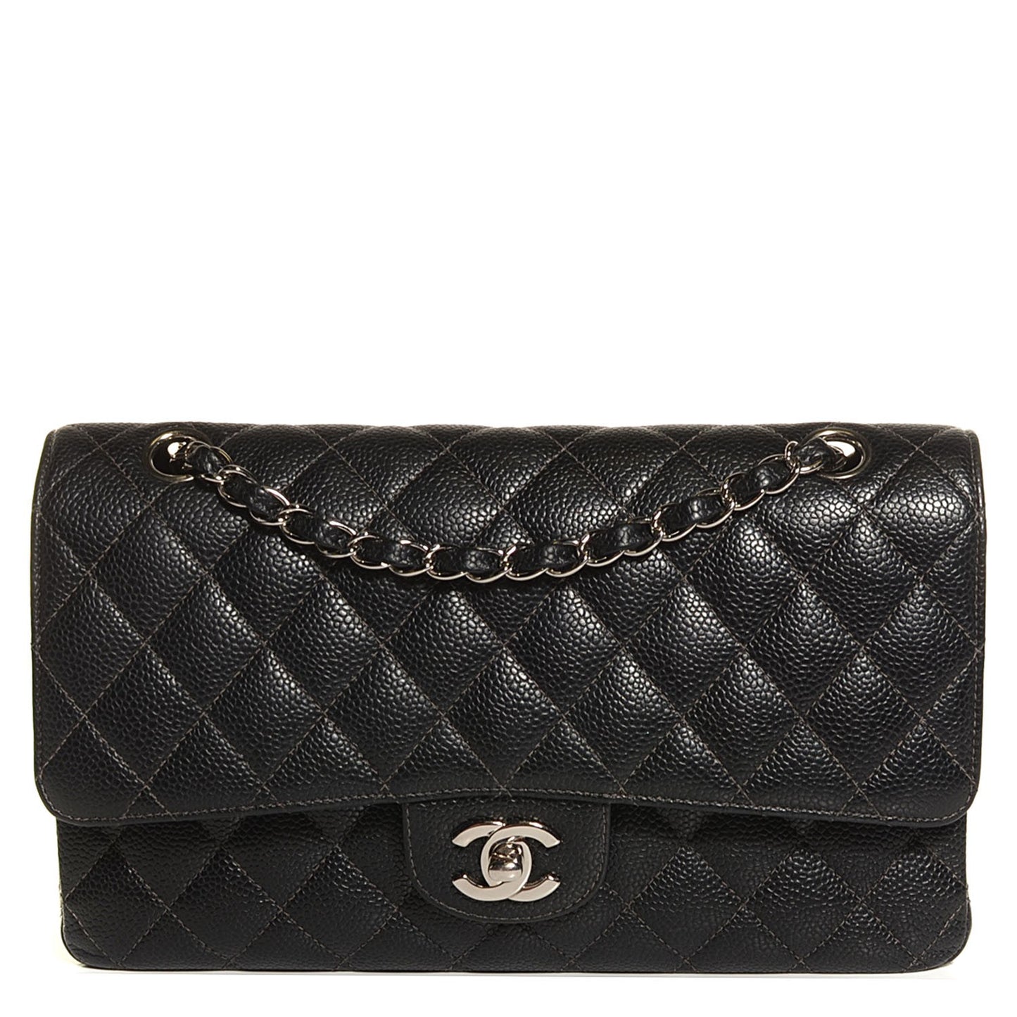 Caviar Quilted Medium Double Flap Black