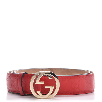 Gucci Guccissima Signature Interlocking G 37mm Belt 110 44 Hibiscus Red 1 of 11