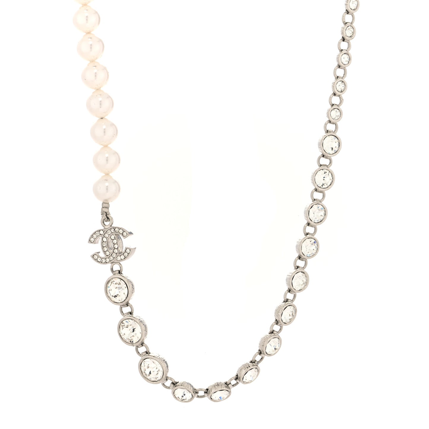 Pearl Crystal CC Choker Necklace Silver Pearly White