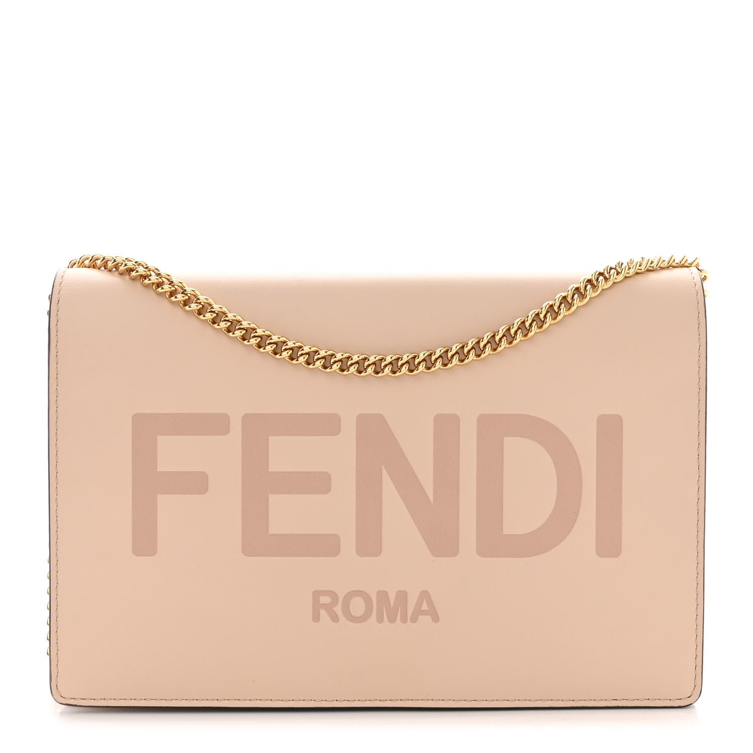 Fendi Vitello King Tamponato Logo Embossed Medium Wallet On Chain Poudre 1 of 12