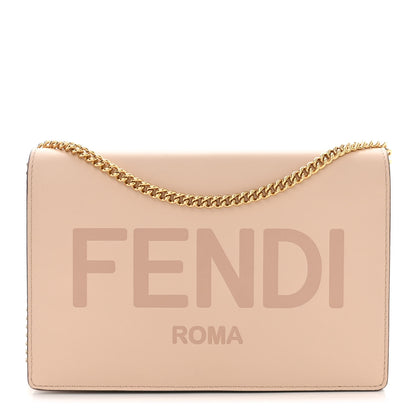 Fendi Vitello King Tamponato Logo Embossed Medium Wallet On Chain Poudre 1 of 12