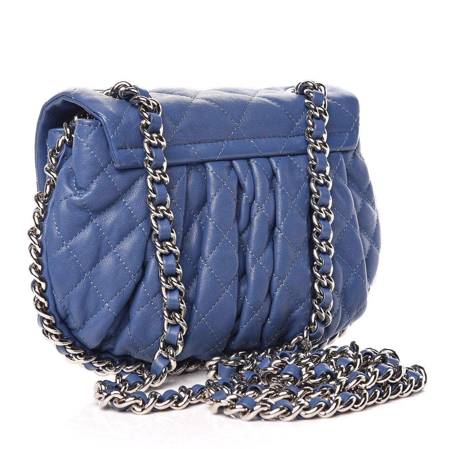 Washed Lambskin Quilted Mini Chain Around Flap Blue