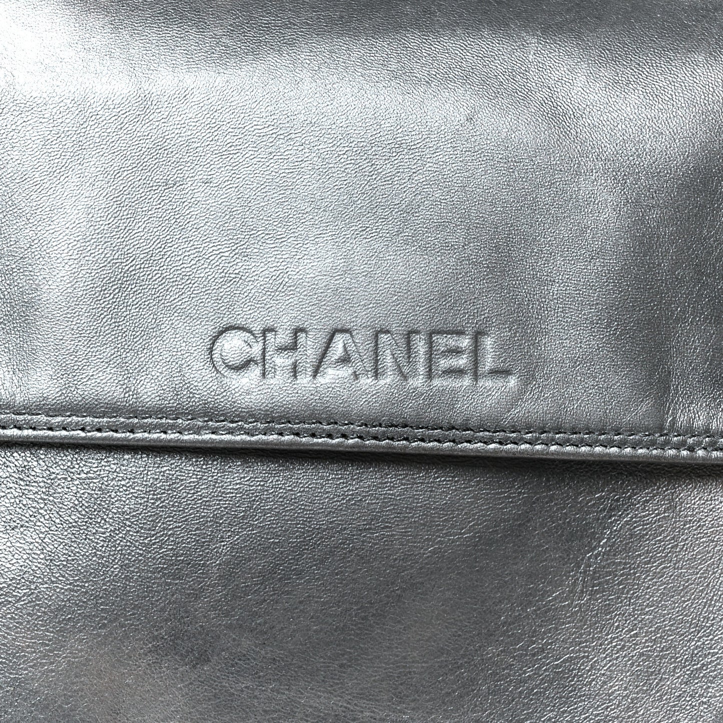 Metallic Lambskin Logo Messenger Silver