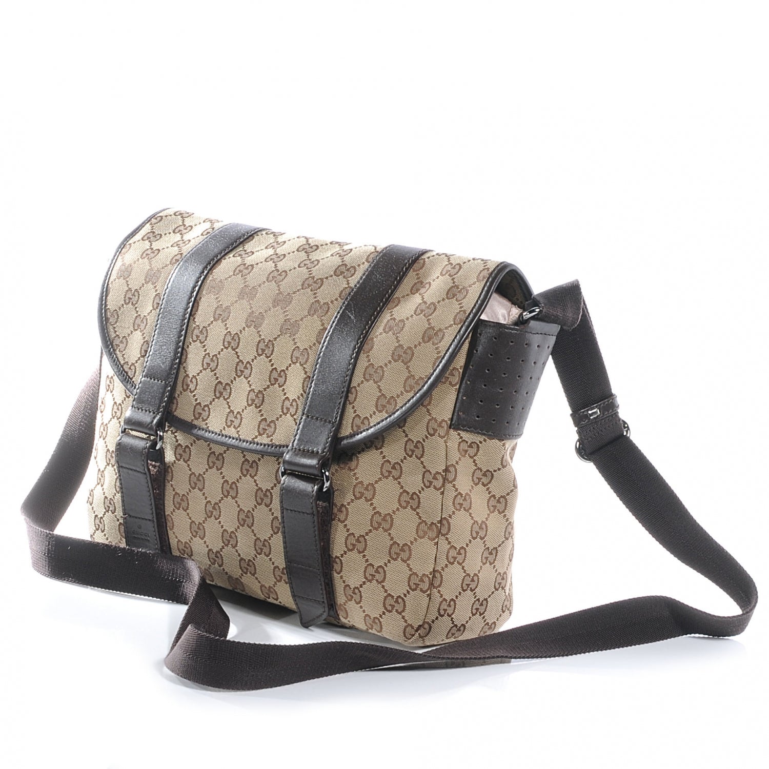 Gucci Monogram Medium Double Buckle Flap Messenger Bag Beige Dark Brown 3 of 8