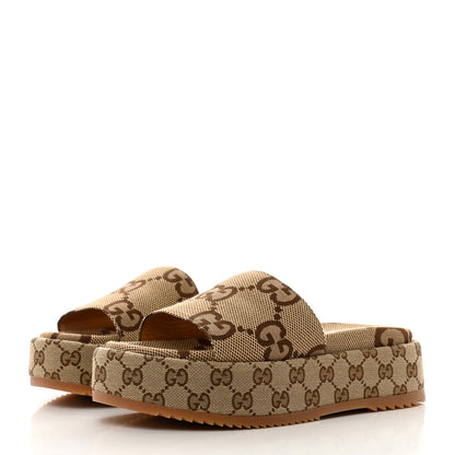 Gucci Monogram Maxi GG Angelina Platform 55mm Slide Sandals 39 Camel Ebony 3 of 8
