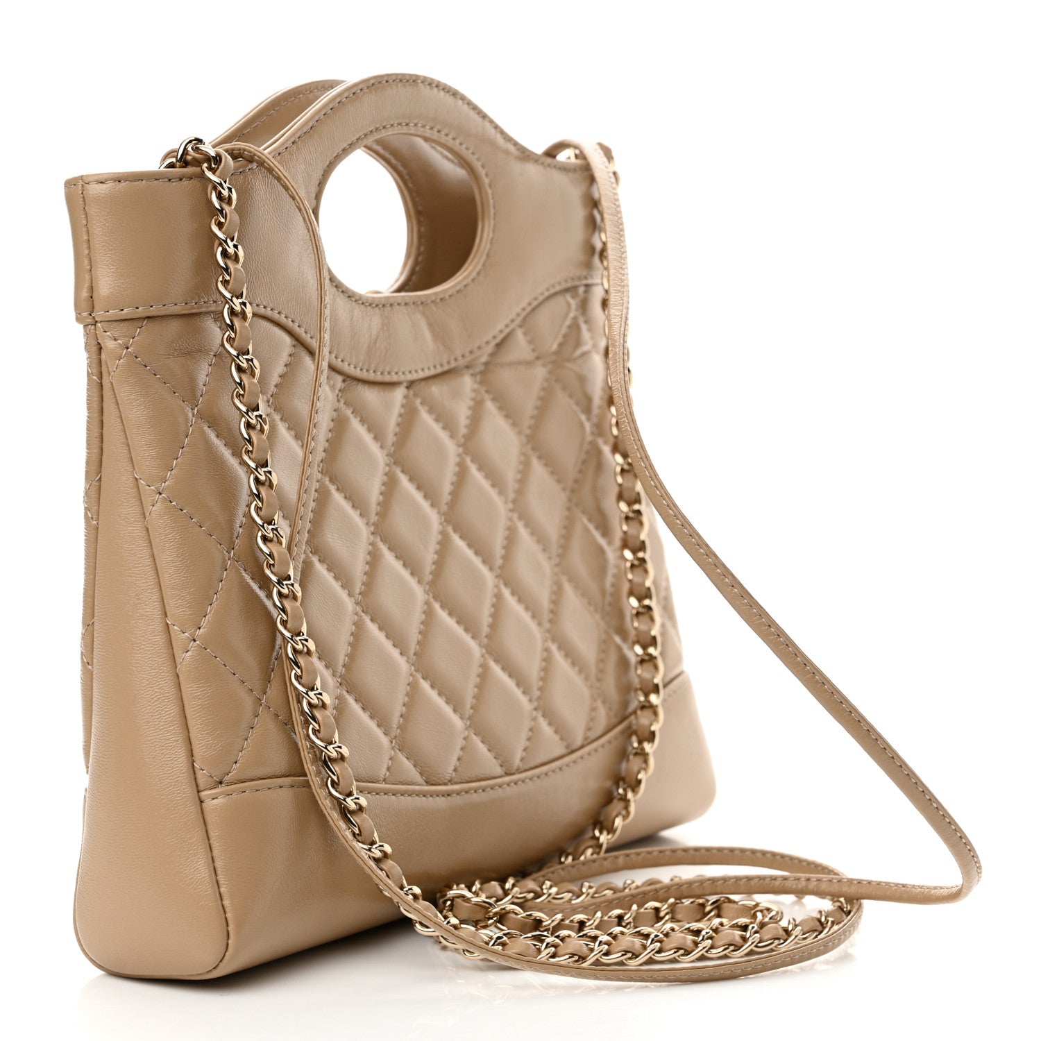 Chanel Shiny Crumpled Calfskin Quilted Mini 31 Shopping Bag Beige 3 of 11