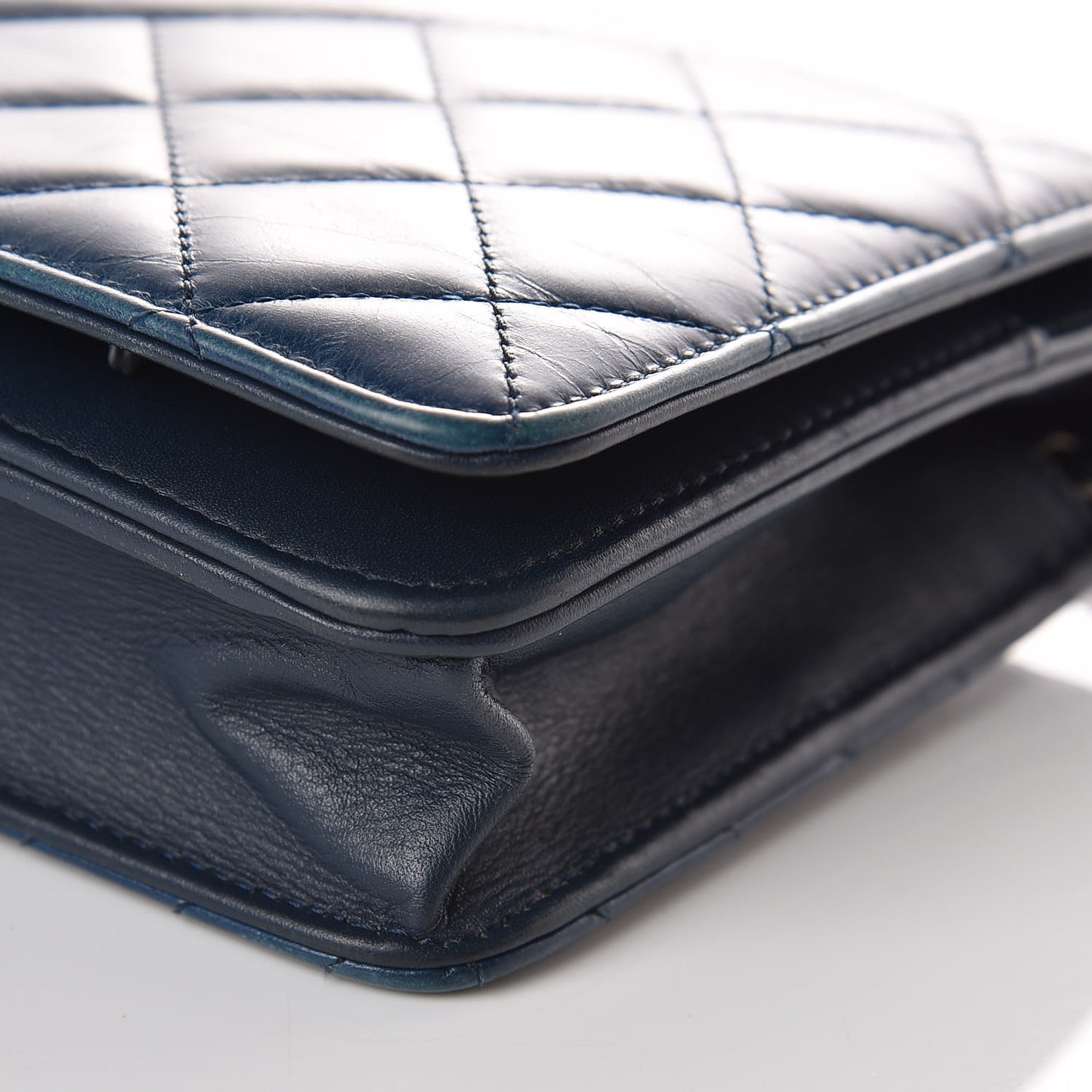 Glazed Calfskin Quilted Coco Boy Wallet On Chain WOC Blue