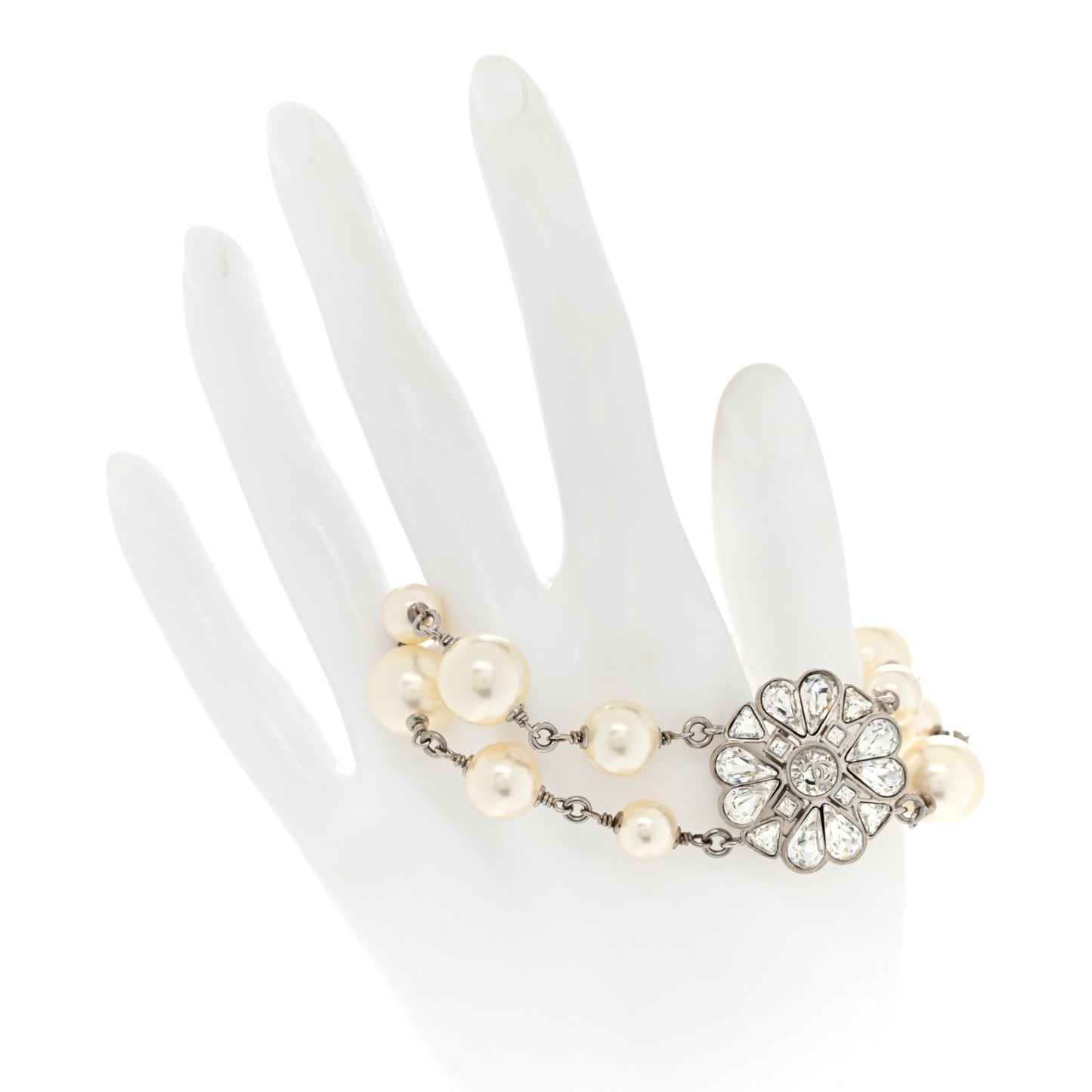 Pearl Crystal CC Bracelet Silver