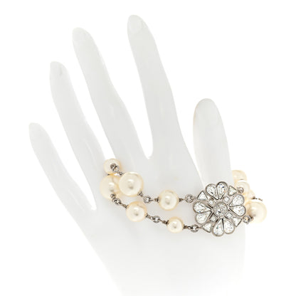 Chanel Pearl Crystal CC Bracelet Silver 2 of 5