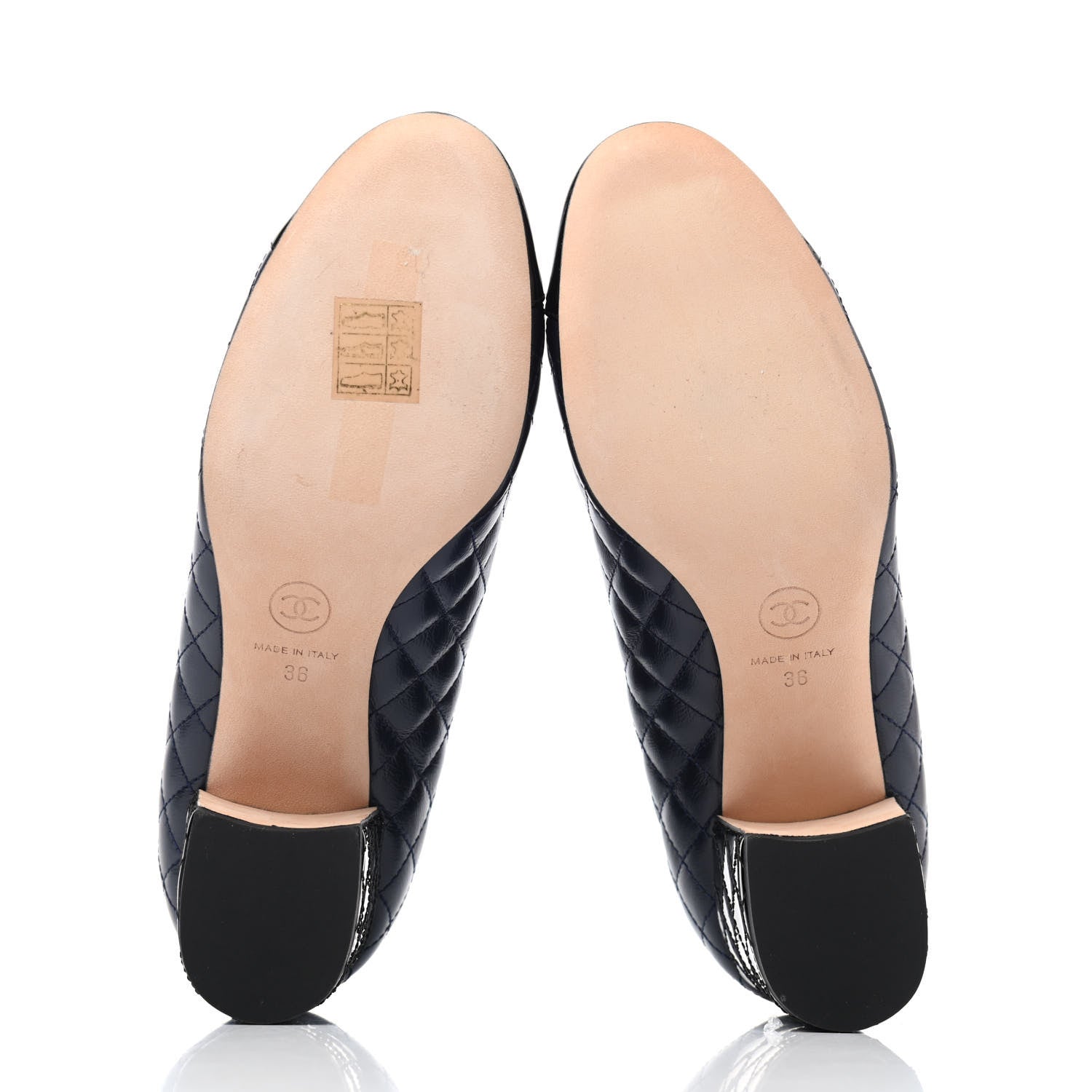 Chanel Patent Calfskin Quilted CC Cap Toe Pumps 36 Navy Black 4 of 4