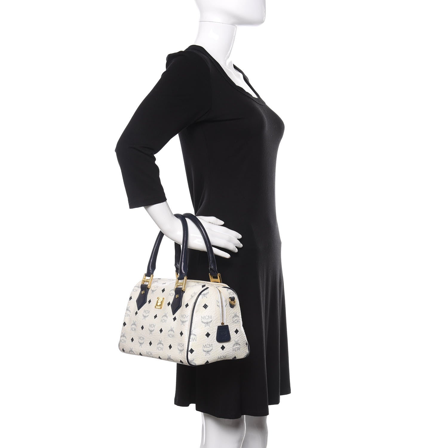 MCM Visetos Boston Satchel White 2 of 14