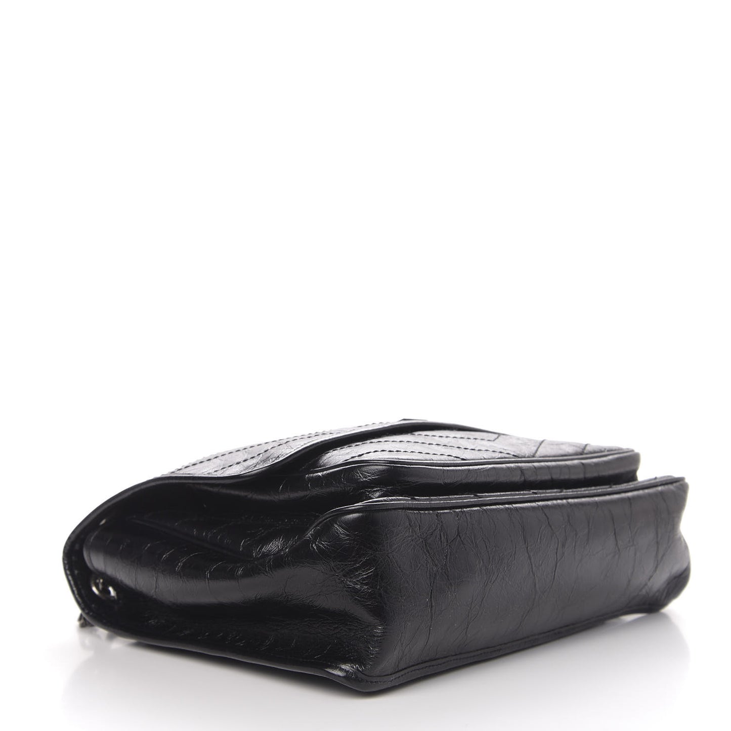 Crinkled Calfskin Matelasse Monogram Large Niki Chain Satchel Black