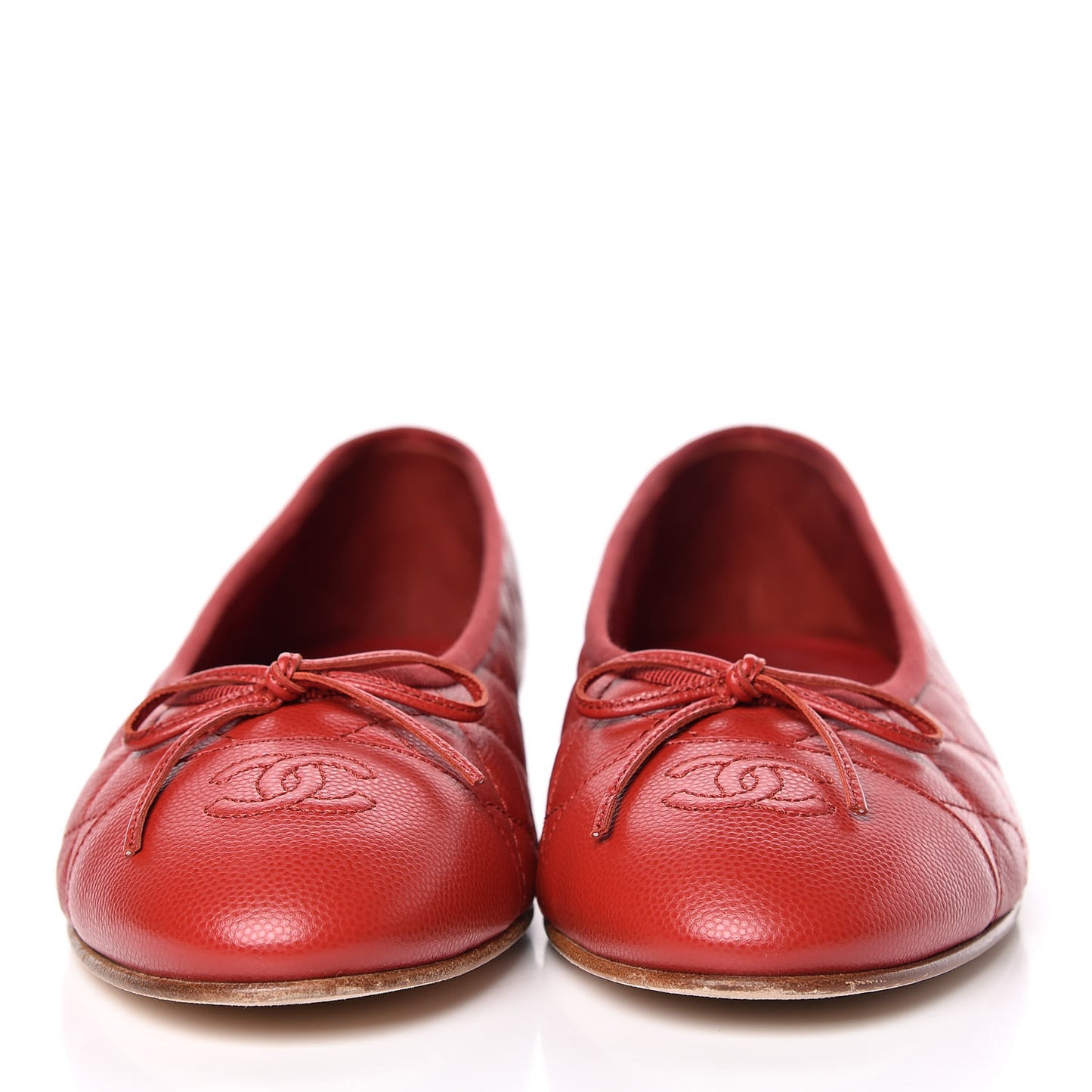 Caviar Quilted CC Cap Toe Ballerina Flats 40.5 Red