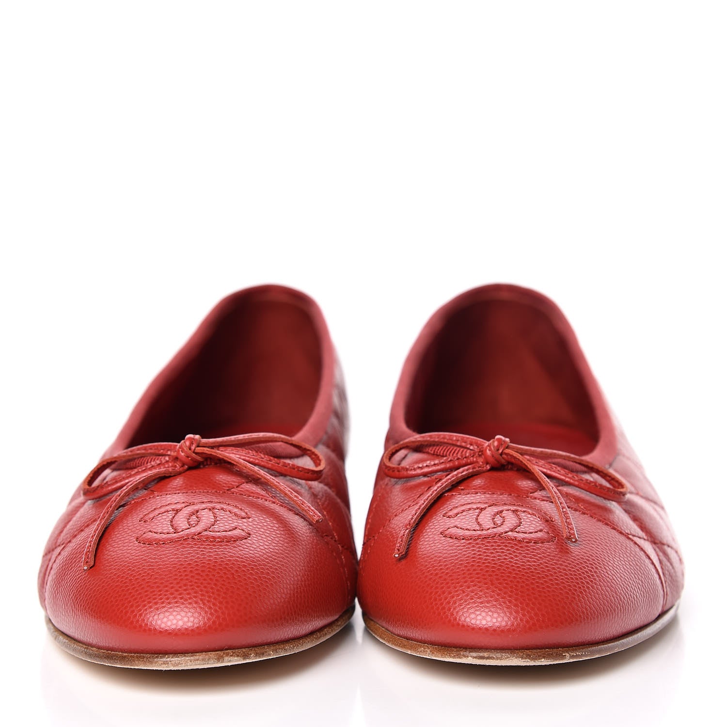 Chanel Caviar Quilted CC Cap Toe Ballerina Flats 40.5 Red 2 of 15