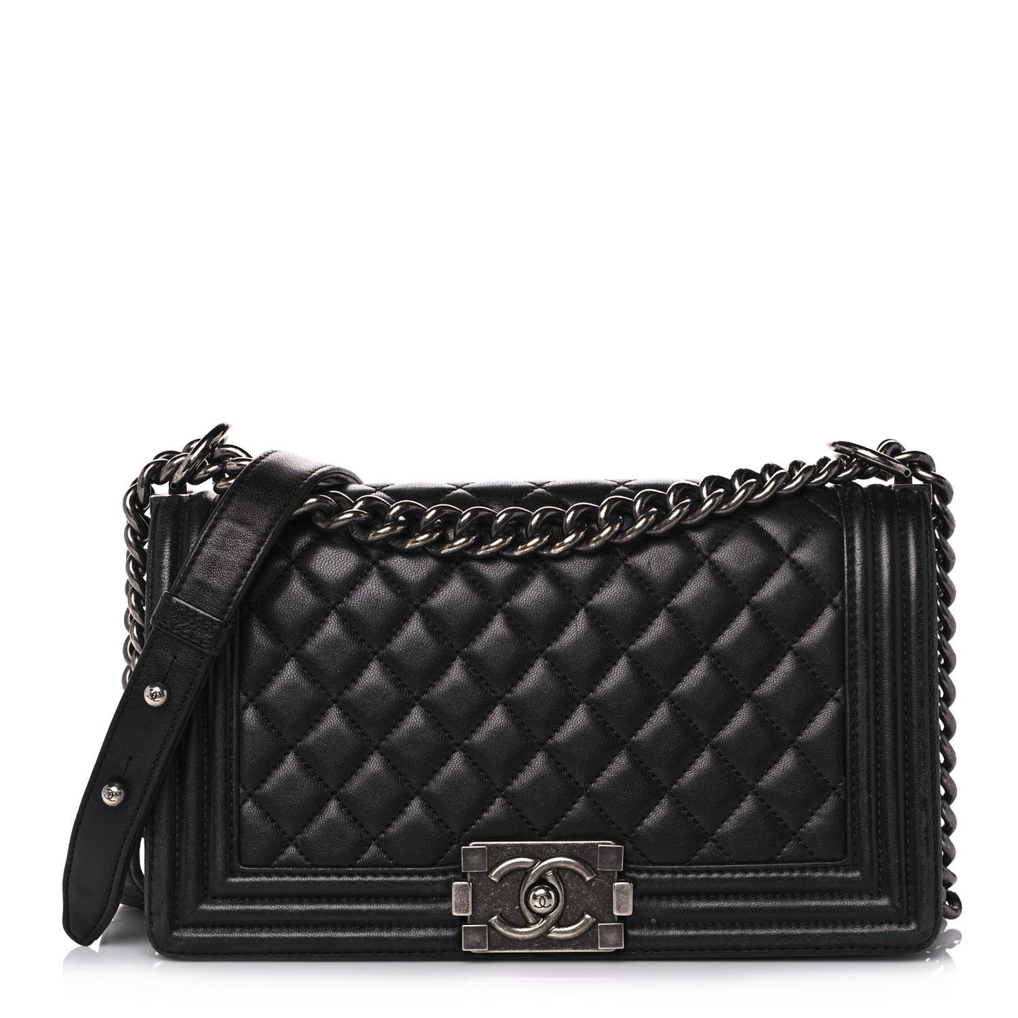 Lambskin Quilted Medium Boy Flap Black