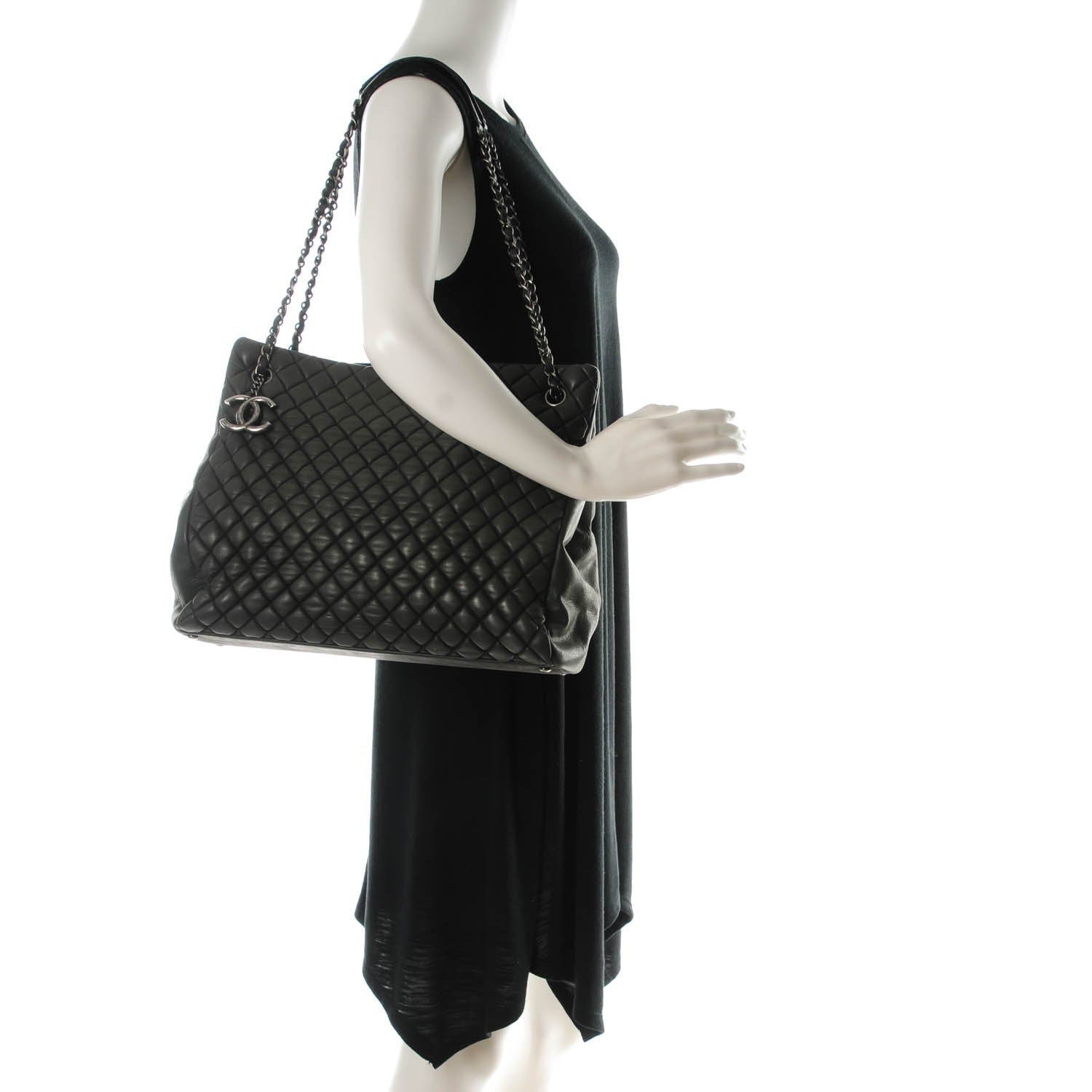 Chanel Iridescent Calfskin Quilted New Bubble North South Tote Dark Grey 2 of 7
