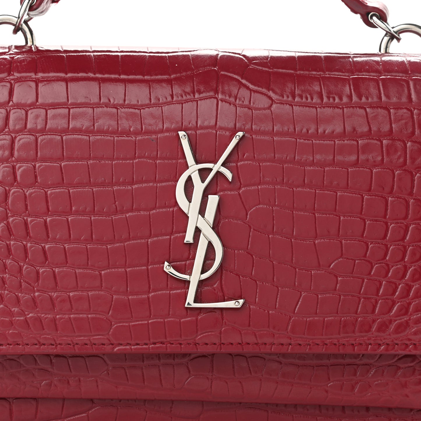 Calfskin Crocodile Embossed Monogram Sunset Chain Wallet Amaretto