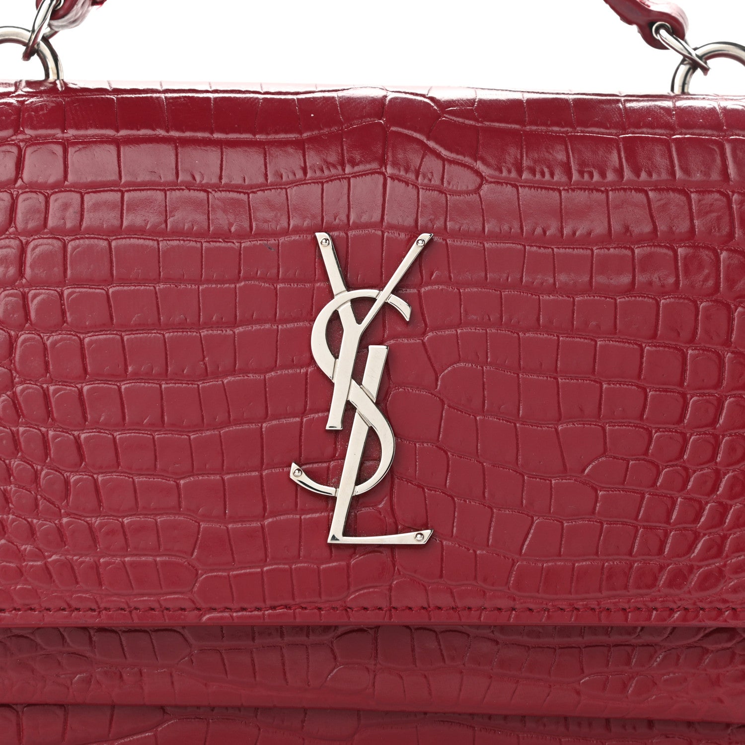 Saint Laurent Calfskin Crocodile Embossed Monogram Sunset Chain Wallet Amaretto 7 of 11