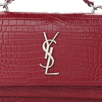 Saint Laurent Calfskin Crocodile Embossed Monogram Sunset Chain Wallet Amaretto 7 of 11